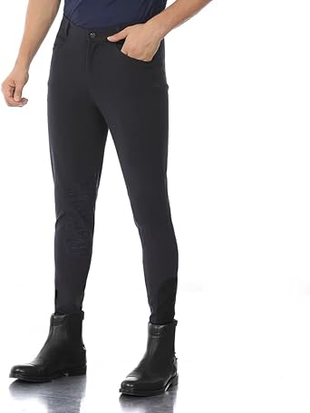 Kudplily Mens Knee Patch Silicone Grip Breeches Horse Riding Pants Zipper Pocket Horseback Equestrian Equipments for Men