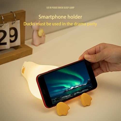 Image of Desidiya Rechargeable Silicone Lying Duck Night Lamp - Touch-Control LED Light with Color-Changing Feature, Multicolor Nightlight for Kids' Bedroom Decor, Perfect Baby Gift