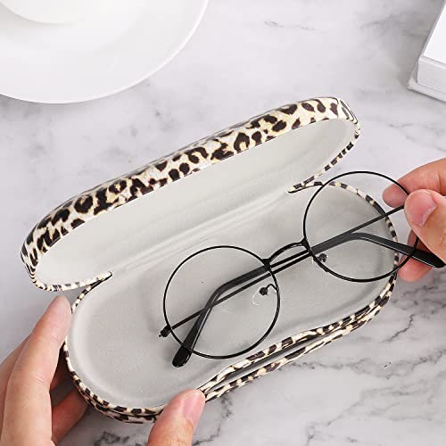 Image of MoKo Double Eyeglass Case, Contact Lens Case with Mirror Tweezers Remover, 2 in 1 Double Sided Portable Contact Lens Box Holder Container Storage Kit Sunglasses Pouch for Men & Women, Leopard