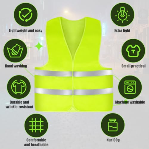 AYBUY Warnwesten Auto, 4 Stück Grün Sicherheitsweste, Reflektierende Warnwesten, für Erwachsene und Kinder 360° Reflektierend mit Reflektorstreifen, für Nacht, Bauarbeiter, Autofahrern Fahrern