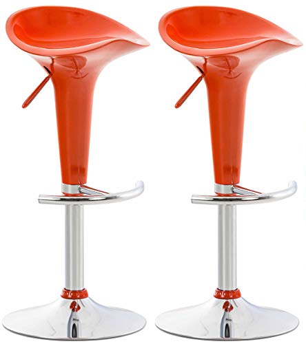 Lot de 2 Tabourets de Bar Design Saddle - Chaise Haute avec Assise en Plastique Solide - Tabouret de Bar Hauteur Réglable et Pivotant Repose-Pied, Couleur:Orange