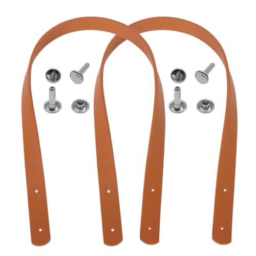 PLKSEI 2 Piezas Asas de Repuesto de Cuero PU 60cm para Bolso - Correa de Imitación con Remaches para Bandolera y Monederos (Marrón)