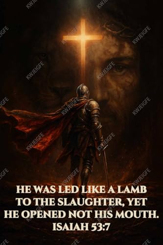Led Like A Lamb To The Slaughter – Vintage Spiritual Warrior, Cross, Face of Christ, Lion Metal Sign, Isaiah 537, Sacrifice and Strength Scripture Wall Décor for Prayer Room Christians 8x12 Inch
