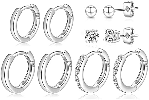 4 Pairs Small Hoops Earrings For Women Silver Post Huggie Hoop Earrings Set 18K Gold/Silver Hoop Sleeper Earrings For Girls