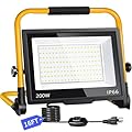 24000LM LED Work Light, 200W Ultra Brighter Flood Light with 16FT Cord Switch, Portable Worklight with Stand, 5000K IP66 Waterproof Outdoor Construction Lighting for Job Site Camping Workshop Garage