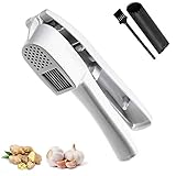 【Überragende Qualität】 Das Produkt ist aus verdicktem Legierungsmaterial mit hoher Härte hergestellt und die Oberfläche ist matt. Gleichzeitig kann die doppelte Drucknut verwendet werden, wodurch Energie und Zeit gespart werden. In der Packung befindet sich ein Schäler, mit dem sich die Knoblauchschale leicht entfernen lässt.