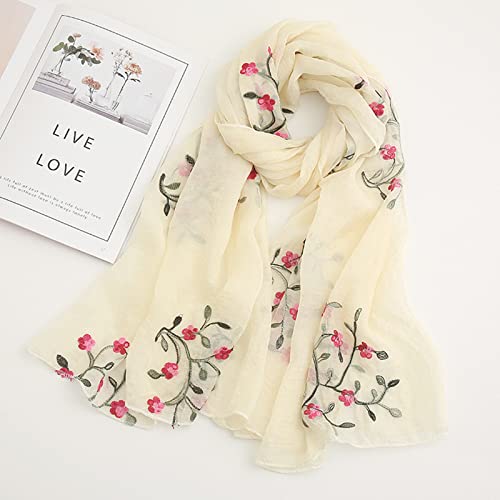 Yizelli Women’s Long Scarf Floral Embroidery Chiffon Scarf Beach Wrap Shawl for Spring Summer2