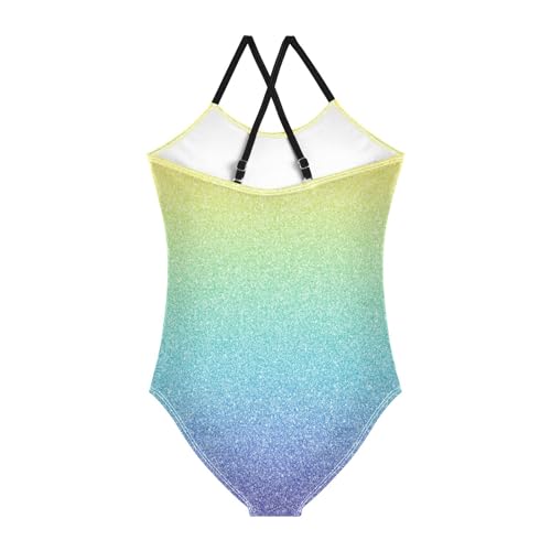Glitter Girls One Piece Swimsuits Blue Yellow Gradient Sport Halter Swimwear Beach Bathing Suit 5-6T2