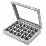 QWORK® 24 Slot Joyero De Terciopelo, Caja para Pendientes con Cubierta Transparente, para Viajes Y Almacenamiento En El Hogar