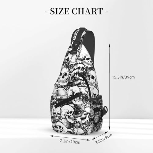 Mochila cruzada unisex con diseño calaveras blanco y negro miniatura 3