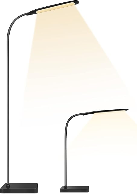 Henzin LED Floor Lamp, 2 in 1 Standing Lamp with 3 Color Temperatures,Stepless Dimmable Reading Lamps Floor Standing Lamps for Living Room Bedroom Office Desk Lamp 10W - Black