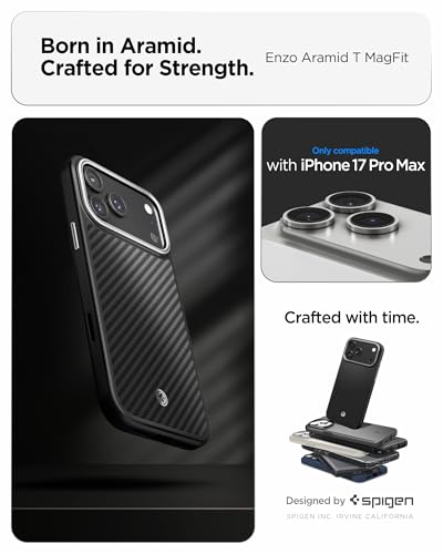 Image of Spigen Enzo Aramid T MagFit Back Cover Case Compatible with iPhone 17 Pro (Aramid | Black Silver)