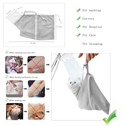Image of Anti-Scratch Silicone cat Shoes,Cat Claw Covers,Adjustable Multifunctional Anti-Bite Shower net Bag,Cat Grooming Mesh Bag,Cat Bathing Bag(Grey-2)