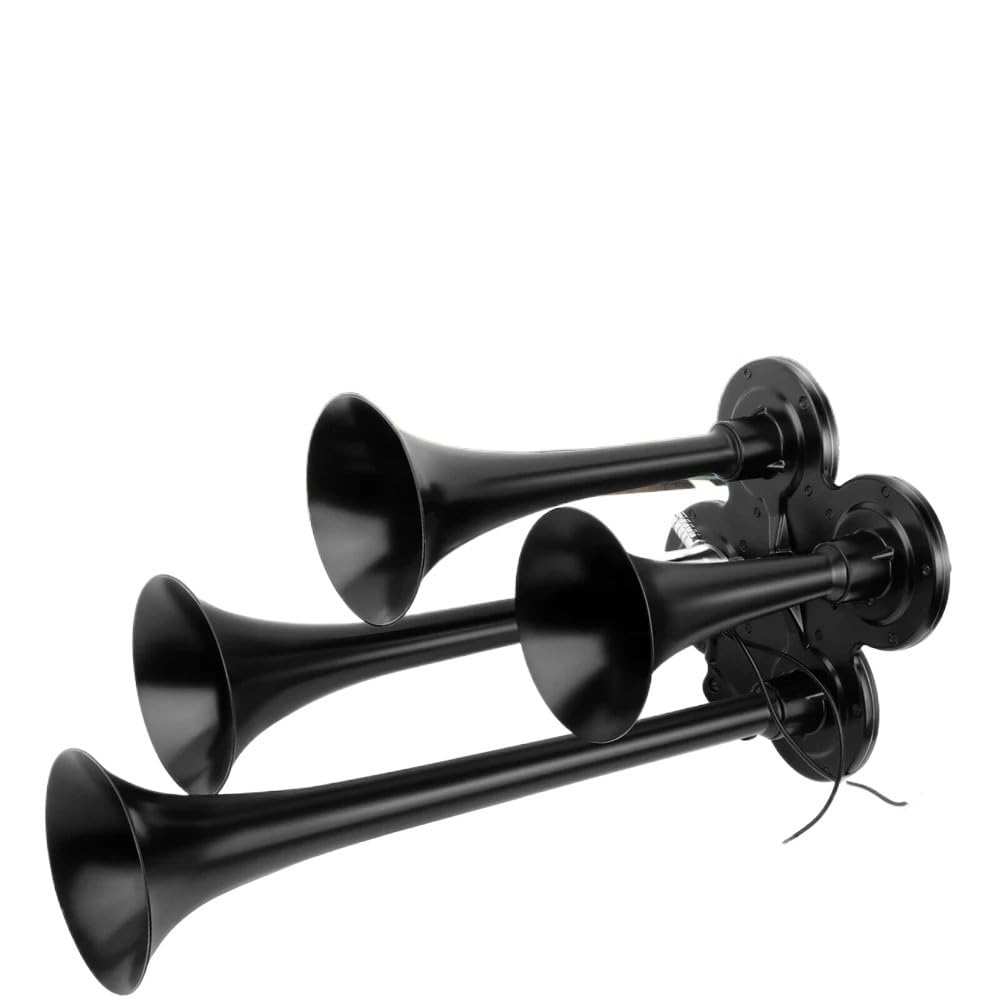 Bocina Coche 150dB 4 trompetas bocinas de coche for barco tren vehículo 12V/24V(Noir)