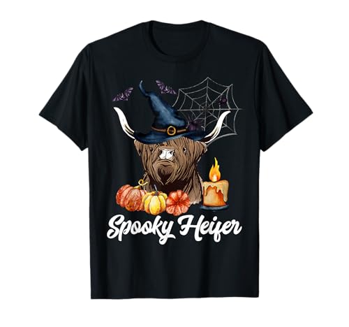 Novilla espeluznante Halloween Highland Cow Otoño Hola Otoño Camiseta