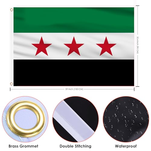 AhfuLife Syria Flag 5ft x 3ft for Party Decorations 1Pcs Large Syria Flag Polyester Double Side with Brass Eyelets for Football National Day Garden Street Indoor Outdoor Party Decorations - Image 2