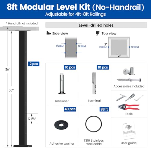 Barandilla de cable modular negra ajustable de 4 a 8 pies para cubiertas 2