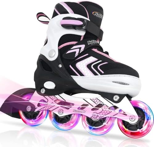 Nattork Inliner für Kinder Verstellbare Inline Skates, 4 Größen Kinder Inline Roller Skates mit Beleuchteten, Kinder Inliner Rollschuhe für Anfänger