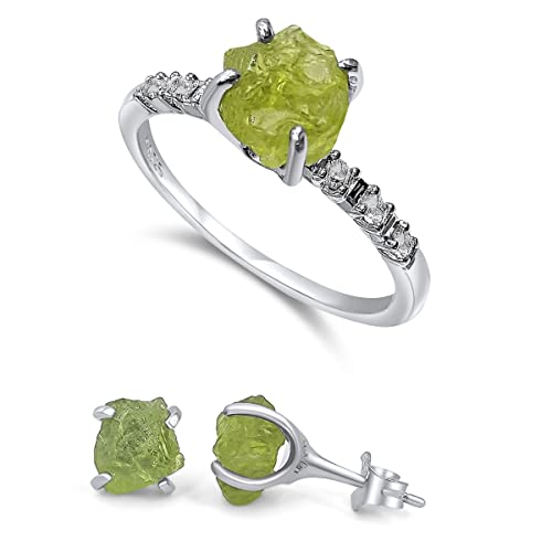 Raw Stone stud earrings and dainty ring set