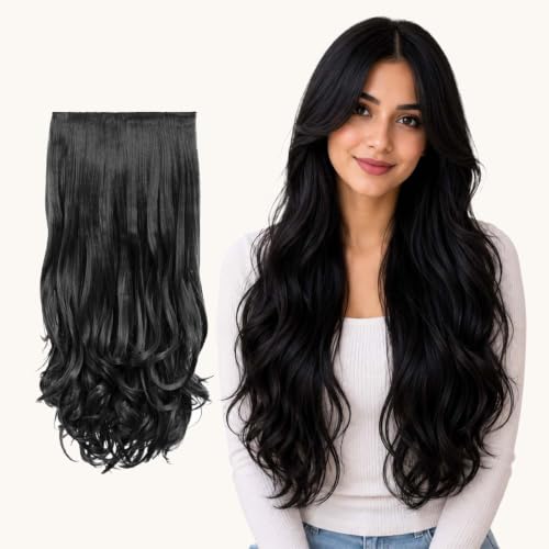 Image of Artifice 5 Clip Curly Wavy Hair Extension Natural Looking Synthetic Thick Hairs for Any Event Clip In For Styling Women and Girls 26 INCH NATURAL ROYAL BLACK