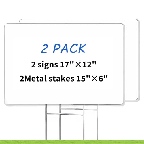Blank Yard Signs with Stakes GRS Certified 2 Pack 17x12 Inches Corrugated Plastic Lawn Signs Sheets Double Sided Custom Sign for Home Front Door Outdoor for Sale Garage Sale Yard Sale