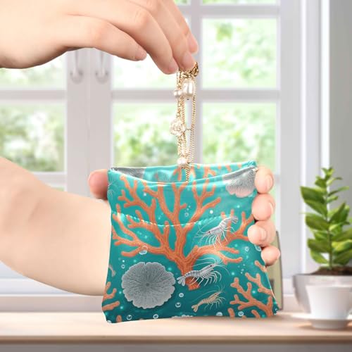 Coral and Shrimp Patterns Mini Coin Purse, Leather Small Coin Wallet, Leather Squeeze Coin Purse Pouch Change Holder For Men & Women4