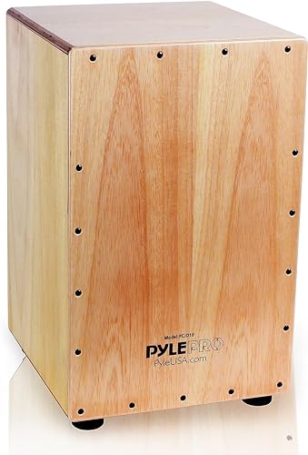 Pyle Cajón de Percusión, Caja Acústica de Madera de Abedul, Cuerdas de Guitarra Ajustables, Sonido Profesional, Compacto, Pies Antivibración, Ligero 5kg, Ideal para Todas las Edades