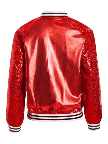 easyforever Kids Girls Sequin Jacket Zipper Long Sleeve Bomber Jacket Hip Hop Street Dance Coat Performance Outerwear4