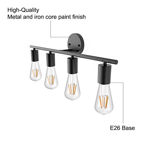 Image of Ralbay Bathroom Vanity Light Fixtures-4 Light Industrial Matte Black Wall Sconce, Vintage Edison Wall Lamp Lighting Fixture for Bathroom
