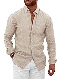 AstoSeu Mens Linen Shirt Long Sleeve Vacation Casual Button Down Beach Shirts Khaki XL