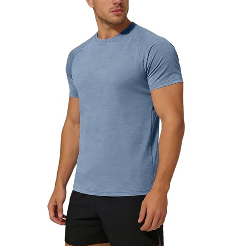 Camiseta de fitness Slim Fit para hombres de compresión camiseta deportiva de cuello redondo manga corta transpirable sin mangas de culturismo para correr entrenamiento muscular camiseta casual, azul