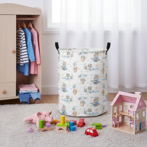 Image of Baby Laundry Hamper kids laundry Basket Waterproof Laundry Bag for Bedroom Clothes Organizer Room Decor(Pilot Bear)