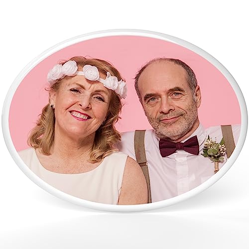 Image of Personalized Ceramic Photo for Headstone, Waterproof Picture for Grave Cemetery Tombstone Pictures Porcelain Cameo Funeral Portrait Memorial Monument Photo for Burial Stone Hanging Decorative Tiles