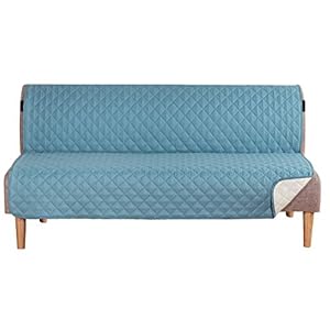 H.VERSAILTEX Reversible Futon Slipcover Water Repellent Futon Cover Seat Width Up to 70″ Washable Furniture Protector 2″ Elastic Strap Anti-Slip Futon Cover for Dogs (Futon, Smoke Blue/Beige)