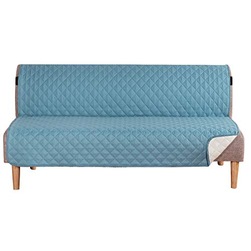 H.VERSAILTEX Reversible Futon Slipcover Water Repellent Futon Cover Seat Width Up to 70″ Washable Furniture Protector 2″ Elastic Strap Anti-Slip Futon Cover for Dogs (Futon, Smoke Blue/Beige)