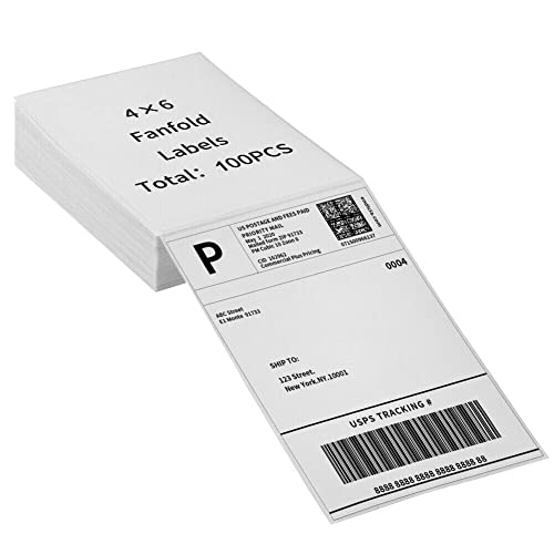 BESTEASY Fanfold Thermal Labels,4" x 6" Direct Thermal Shipping Labels Self Adhesive Labels Commercial Grade Address Labels for Thermal Labels Printer 100 Labels