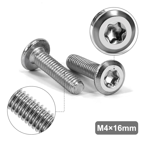 Tunejoy Vis à Tête Plate Torx M4 x 16 mm Vis à Six Pans Creux en Acier Inoxydable A2 V2A Boulons de Meubles Hexagonale avec Clé T20 Filetage Complet 20 Pièces – vue 3