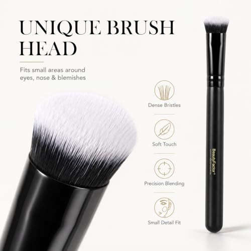 BeautyFactor Concealer Brush, Precision Under Eye Makeup Brush for Liquid and Cream Concealer, Brush for Dark Circles, Blemishes and Foundation Blending, Dense Soft Synthetic Bristles (Black) — view 4