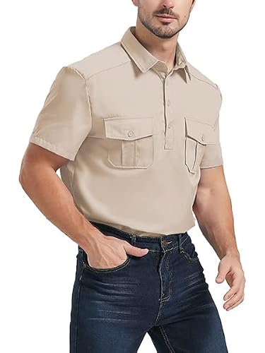 Zaful Men Short Sleeve Button Down Shirts Casual Lightweight Cargo Camp Shirt With Pockets Beige Xl #TOP5