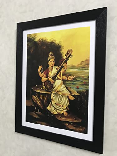 Image of Adventures� *Goddess Lakshmi & Saraswati Devi*- Two Paintings by Raja Ravi Varma, Set of 2 Wall D�cor Frames. Matt Satin Print with MDF & 1 inchPS Black Frame. Size 14 inchx18 inch each.