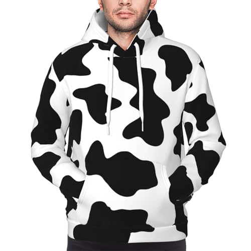 Sweat à capuche imprimé vache noire et blanche avec cordon de serrage ajustable - 3