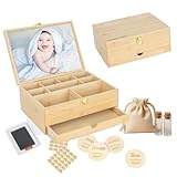 THE CONSCIOUS MOM Bambus-Baby-Erinnerungsbox-Set mit 5 Zubehörteilen – Holz-Baby-Erinnerungsbox mit Schublade, herausnehmbaren Trennwänden, Schloss und Scharnieren – umweltfreundliche Aufbewahrungsbox