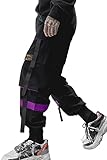 Mens Color Patchwork Punk Cargo Tactical Track Pants Techwear Hip hop Joggers Streetwear Pants Pink-
