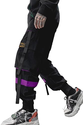Mens Color Patchwork Punk Cargo Tactical Track Pants Techwear Hip Hop Joggers Streetwear Pants Pink-20 X-Large #TOP15