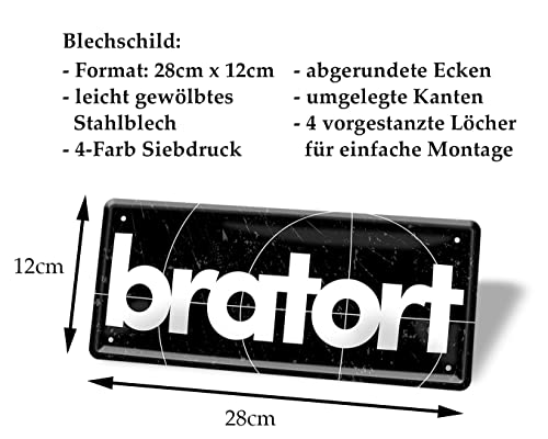 bratort Schild - Grill Spruch Blechschild - Deko für Terrasse Balkon Garten Grillplatz Grillecke Grillhütte Küche - Geschenkidee für Grillmeister - Grill Hobby Zubehör - 28x12cm – Bild 3