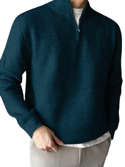 Image of ColorChakra High Neck Woollen Sweater for Mens Half Zip Wool Cardigan Plus Size M to 5XL