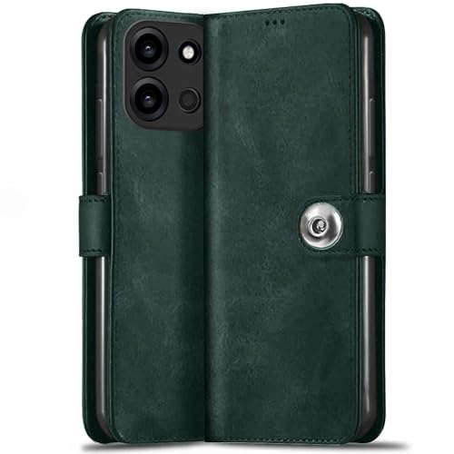 Image of TheGiftKart Genuine Leather Finish Flip Back Cover Case for OnePlus Nord 6 5G / CE 6 5G | Inbuilt Pockets & Stand | Wallet Style | Designer Button Magnet Flip Back Cover Case (Faux Leather, Green)