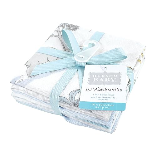 Image of Hudson Baby Unisex Baby Flannel Cotton Poly Washcloths, Boy Safari World 10-Pack, One Size