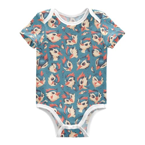 Wudan Cartoon Woodpecker Blue Boys Clothes Short Sleeves Cotton Girls Clothes Sets for Infant Girls Baby Shower 18M