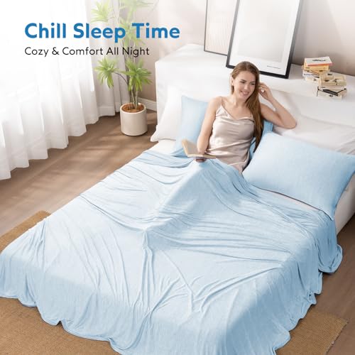 Image of HOMFINE Cooling Blanket for Hot Sleepers Throw, Light Blue 50 inchx70 inch | Dual-sided mica nylon cool, Q-Max 0.439 instant cool, Lightweight & breathable for night sweats & menopause, Machine washable